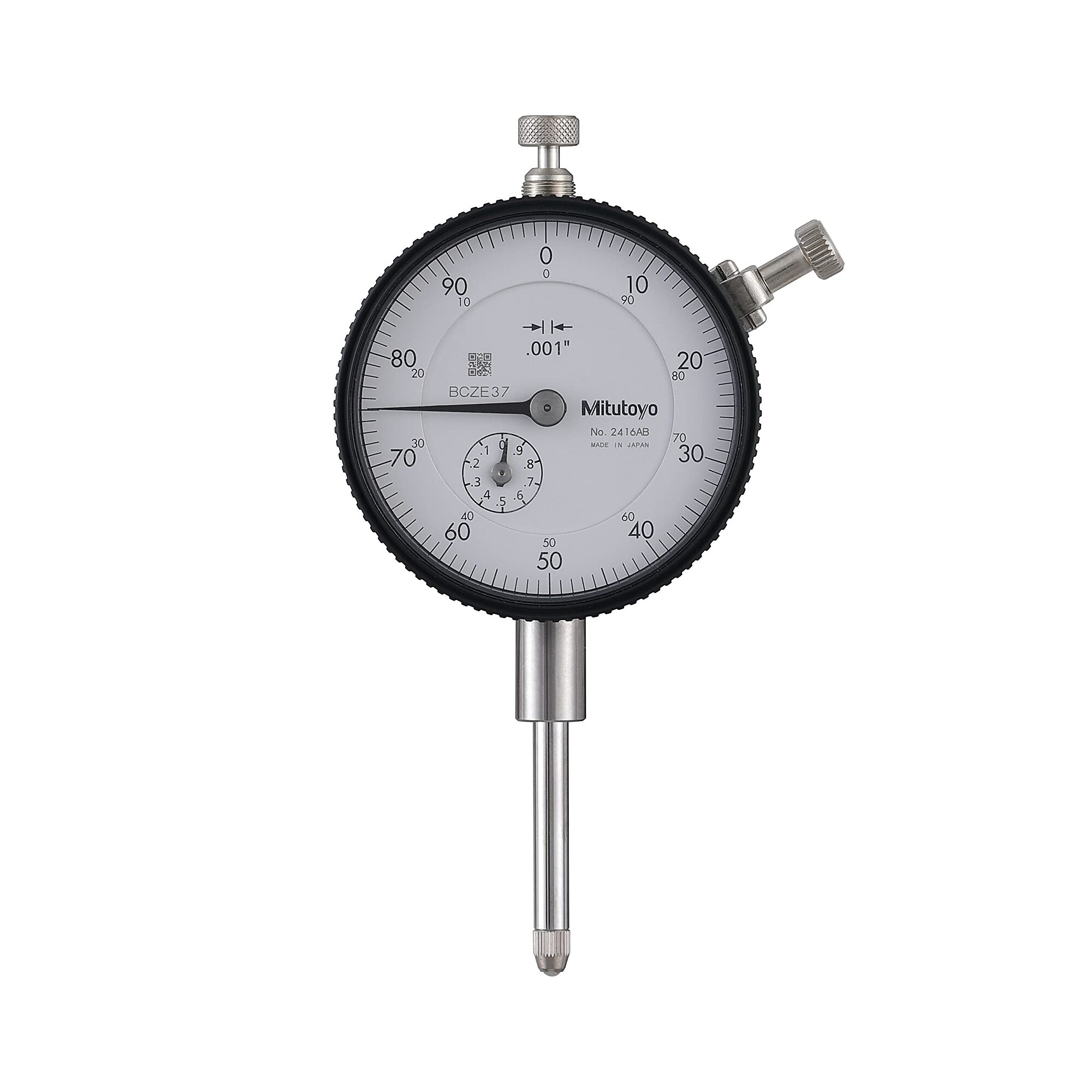 Mitutoyo Dial Indicator - 0.001in., 1in. Range, 0.1in. per Rev, Lug Back, 3/8in. Stem, Model# 2416A